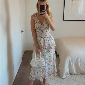 Lulus white multi floral print tiered maxi dress